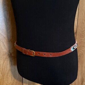 Vintage Southwestern Beaded Thunderbird Brown Leather Belt Native American Style